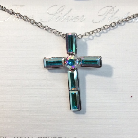 Silver Plated Swarovski Crystal Cross Pendant - Picture 1 of 16